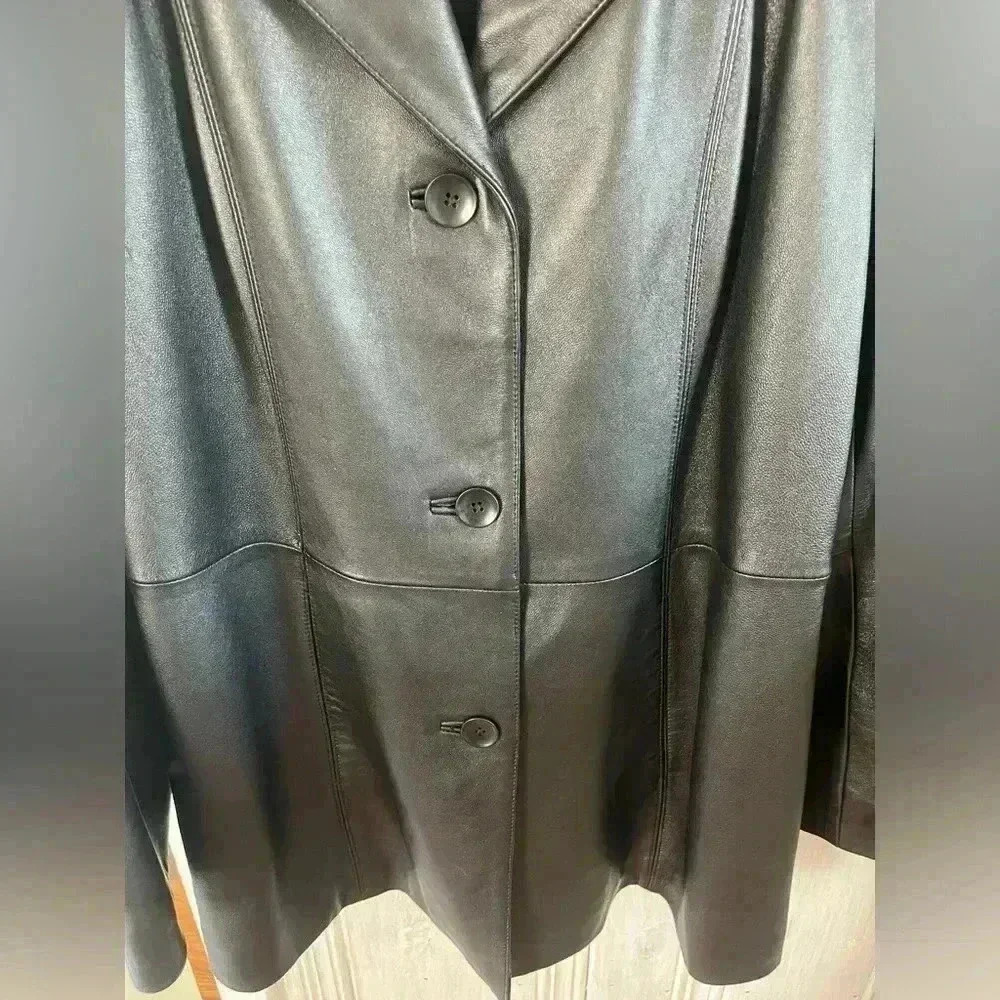 VALERIE STEVENS| Y2K black 100%leather blazer jacket button closure pockets|M - Picture 5 of 16